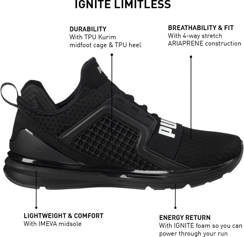 PUMA IGNITE Limitless Sneakers For Men Buy Puma Black Color PUMA IGNITE Limitless Sneakers For Men Online at Best Price Shop Online for Footwears in India Flipkart
