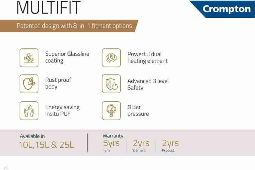 Crompton 15 L Storage Water Geyser (Multi-Fit, White) Price in India - Buy  Crompton 15 L Storage Water Geyser (Multi-Fit, White) online at Flipkart.com