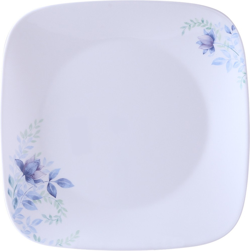 CORELLE Blue Floral Glass Square Dinner Plate Pack of 6 26.7CM