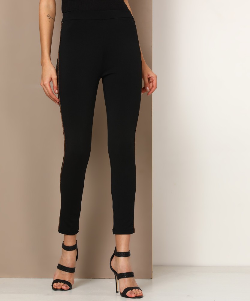 Buy AND Black Solid Skinny Fit Cotton Womens Trousers  Shoppers Stop