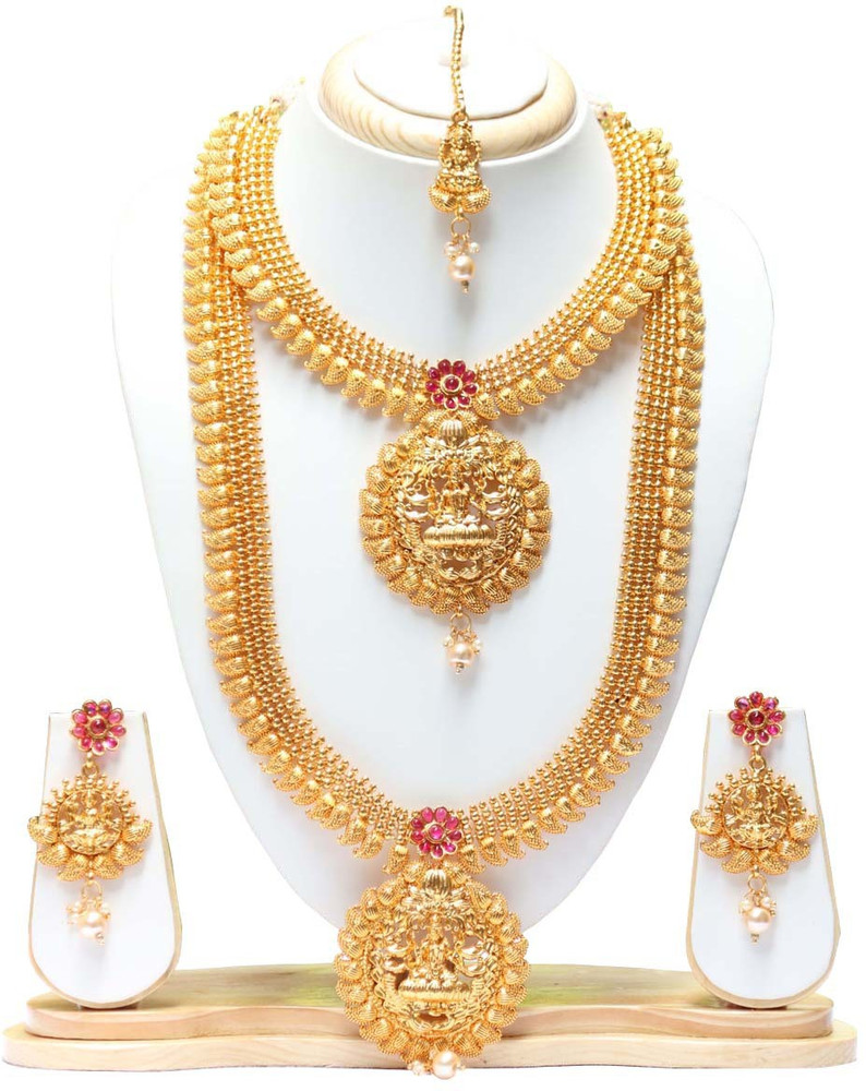 Ethnicking Copper Gold plated Gold Pink Jewellery Set Price in