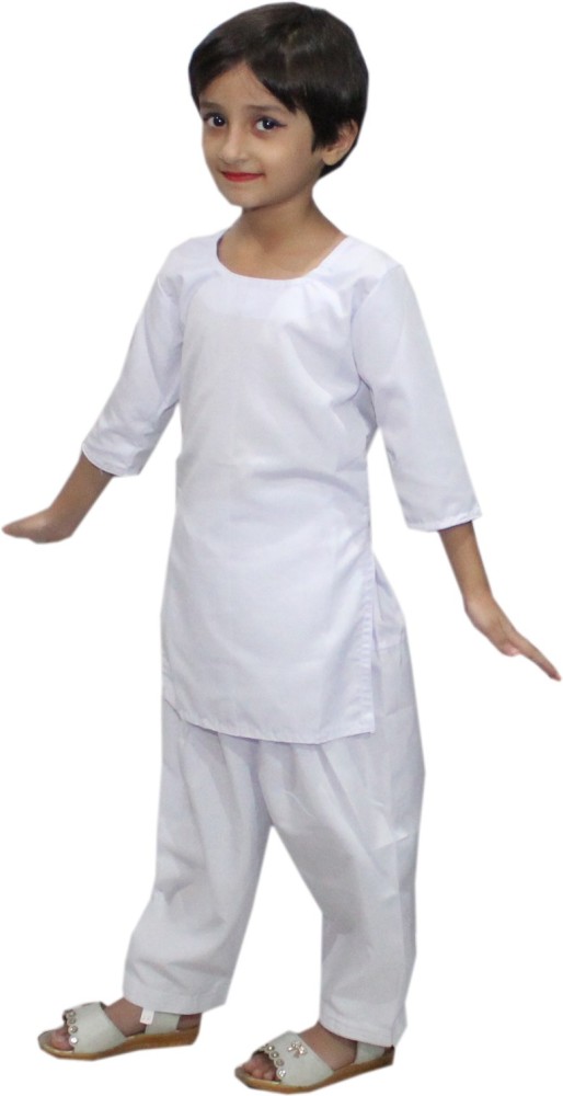 PS Kids White Colour Printed Cotton Kurta with Palazzo and Blush Colour Net  Dupatta for Girls