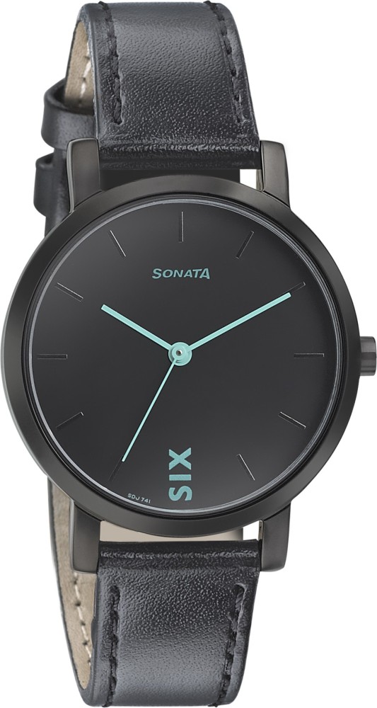 Sonata black clearance leather watch