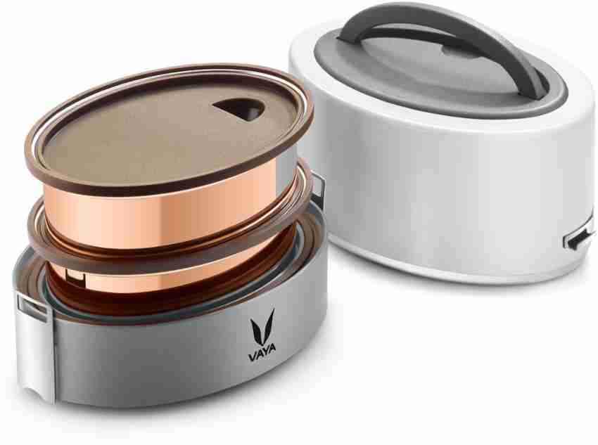 VAYA TYFFYN White Copper-Finished Stainless Steel Lunch Box with Bagmat,  1000 ml, 3 Containers, White