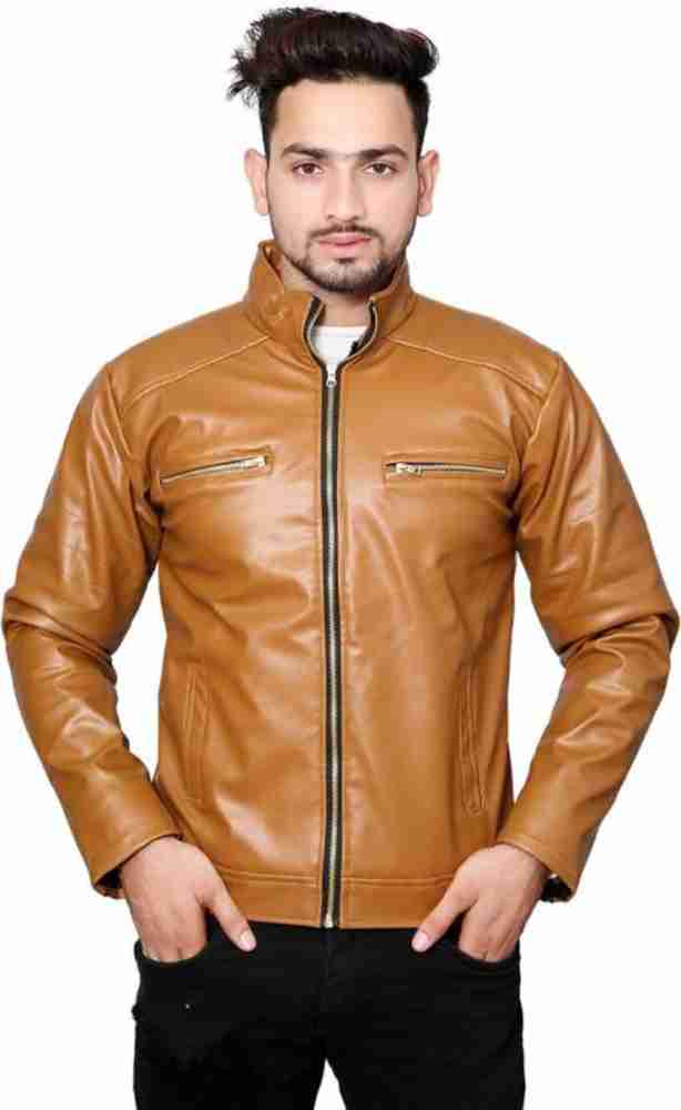 Golden colour shop leather jacket