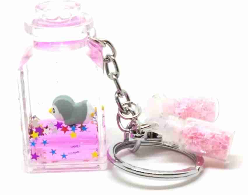 Pink Heart Water-Filled Glitter Keychain