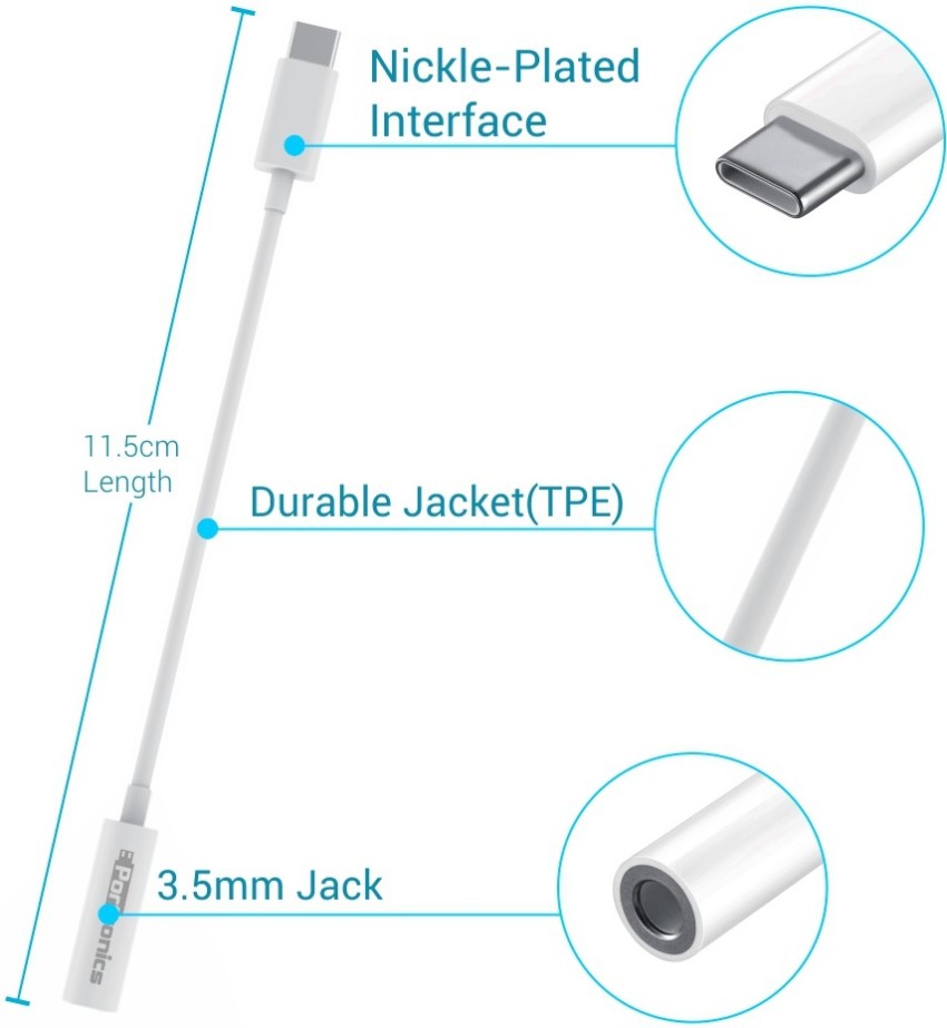 Mindmaker White USB-C Headphone Jack Adapter Phone