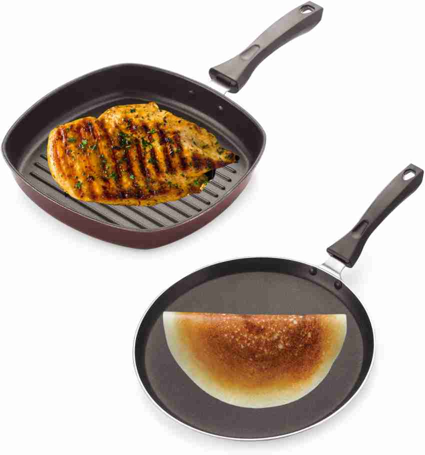 Dosa Tawa(size 27.5CM) and Grill pan Combo Non-Stick Coated