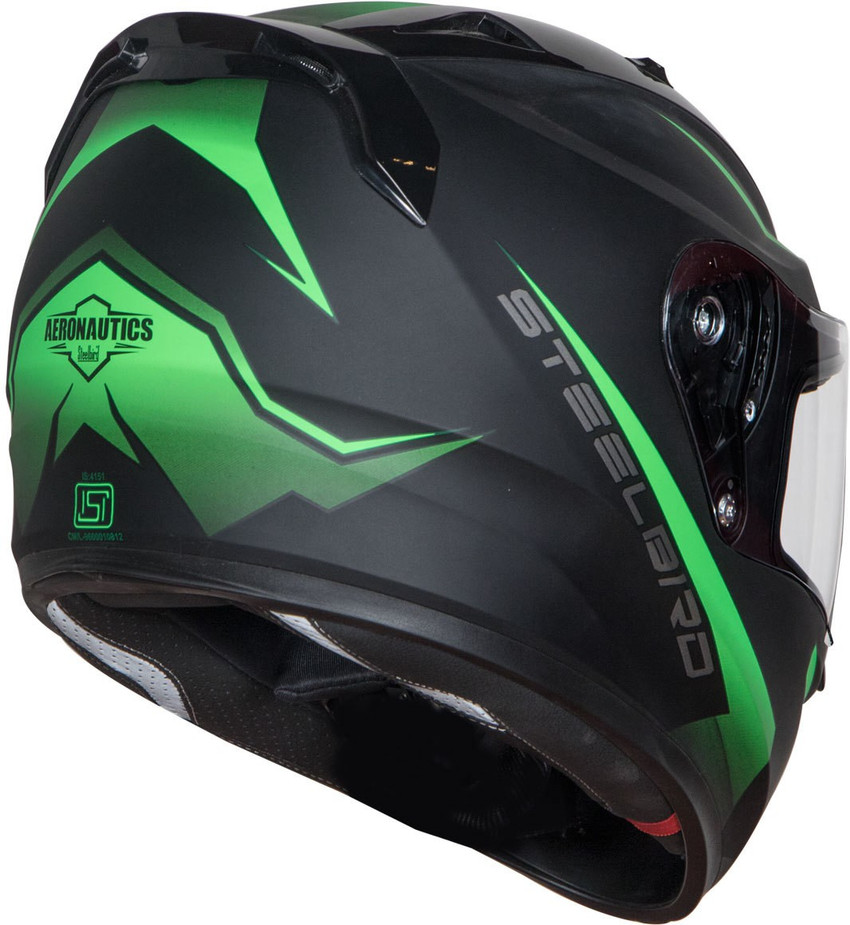 Steelbird SA 1 Whif Matt Black Green in Plain Visor Motorbike