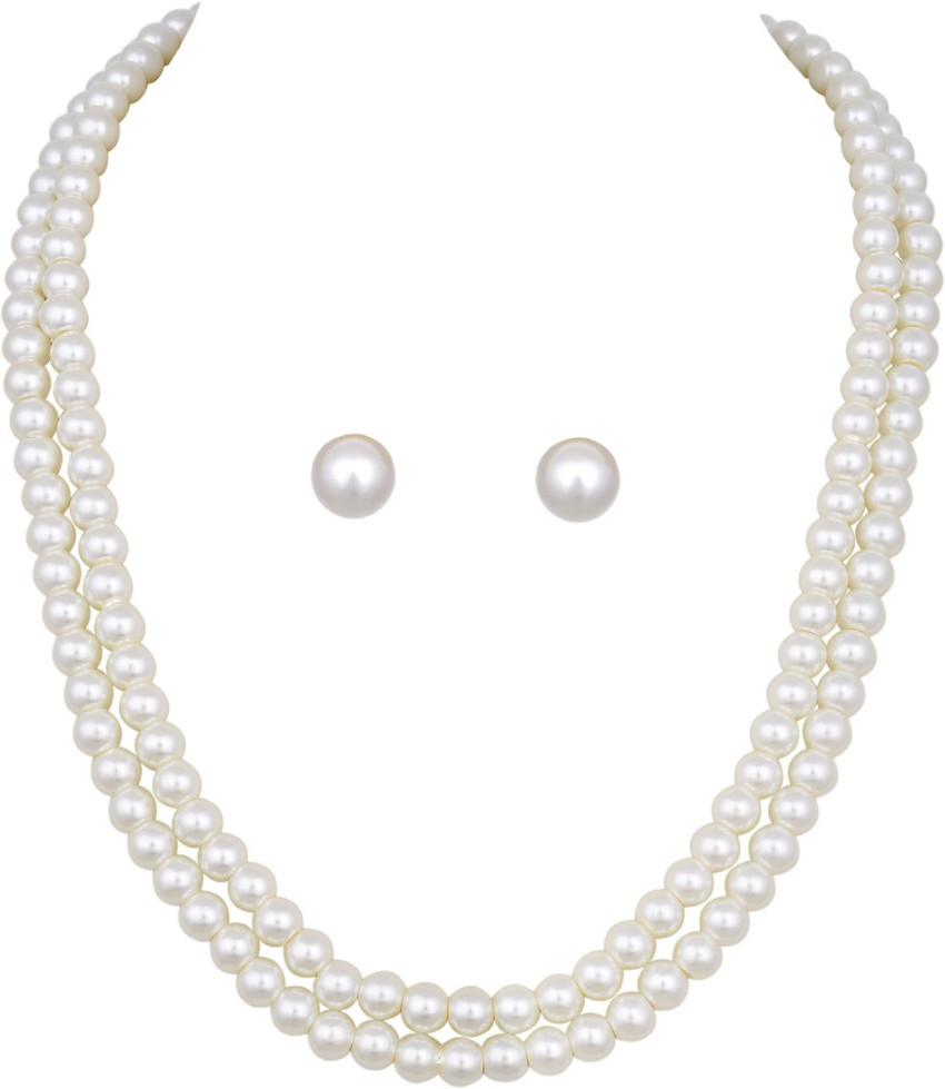 VISHAKA PEARLS AND JEWELLERS Alloy White Jewellery Set Price in