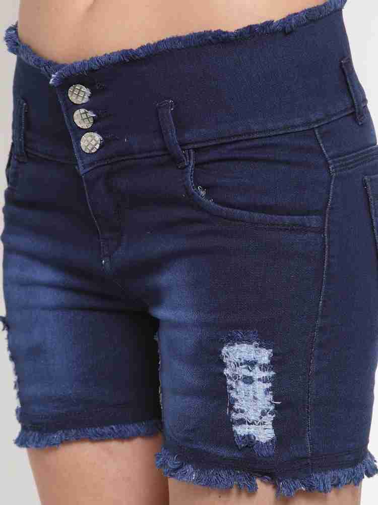A-Okay Dyed/Washed Women Denim Dark Blue Hotpants - Buy A-Okay Dyed/Washed Women  Denim Dark Blue Hotpants Online at Best Prices in India