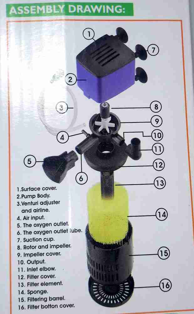 AQUA 3 in One Internal Air Filter Energy saving Oxygen Pump Salt
