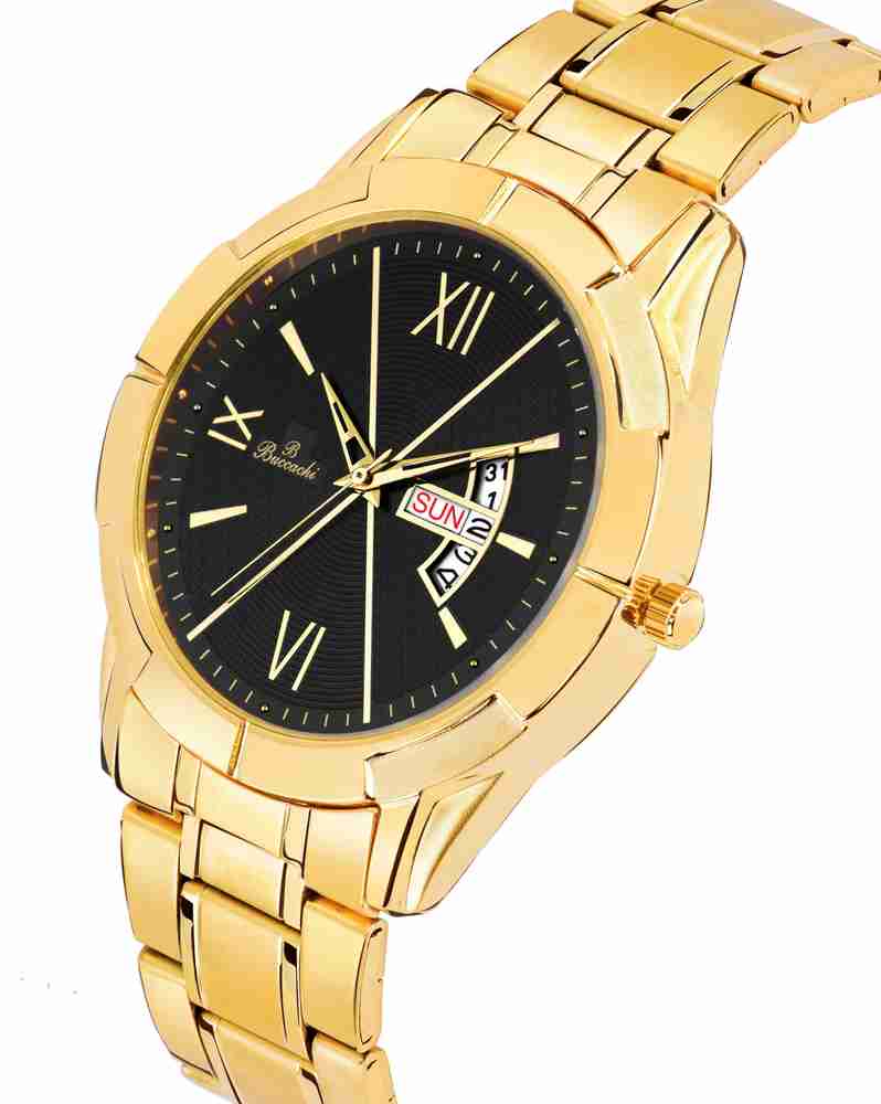 Buccachi Original Gold Plated Round Black Date Dial Stainless