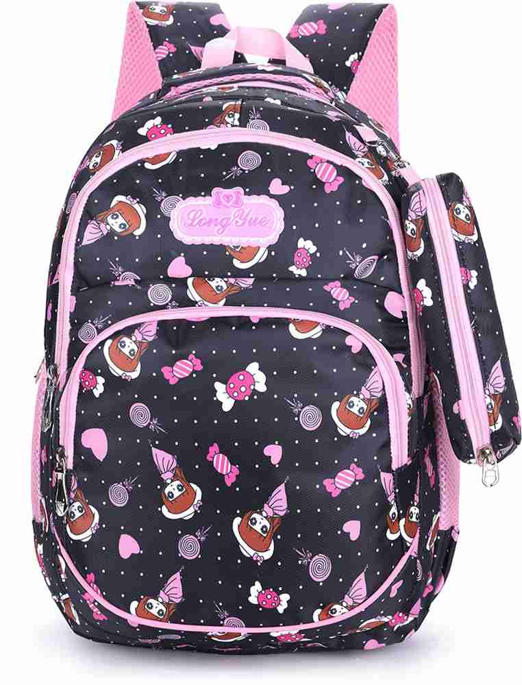 Flipkart Miss Chief by Flipkart Black School Backpack with Pencil Pouch for 3rd 10th Std. Waterproof School Bag School Bag