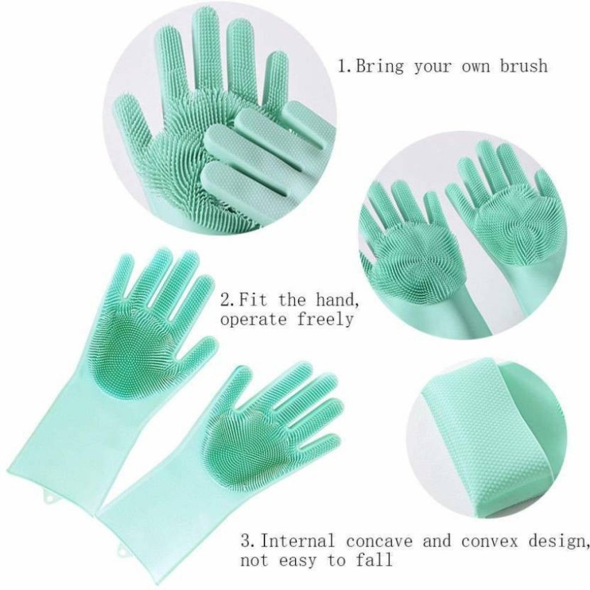 Click2buy Silicone Dish Washing Gloves, Silicon Cleaning Gloves, Silicon  Hand Gloves for Kitchen Dishwashing and Pet Grooming, Great for Washing  Dish, Kitchen, Car, Bathroom Wet and Dry Disposable Glove Price in India 