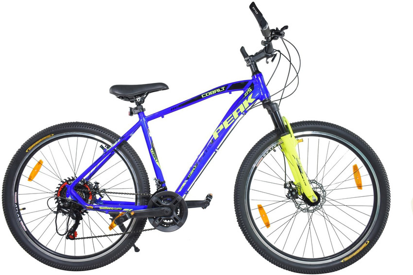 Blue and yellow mountain bike discount