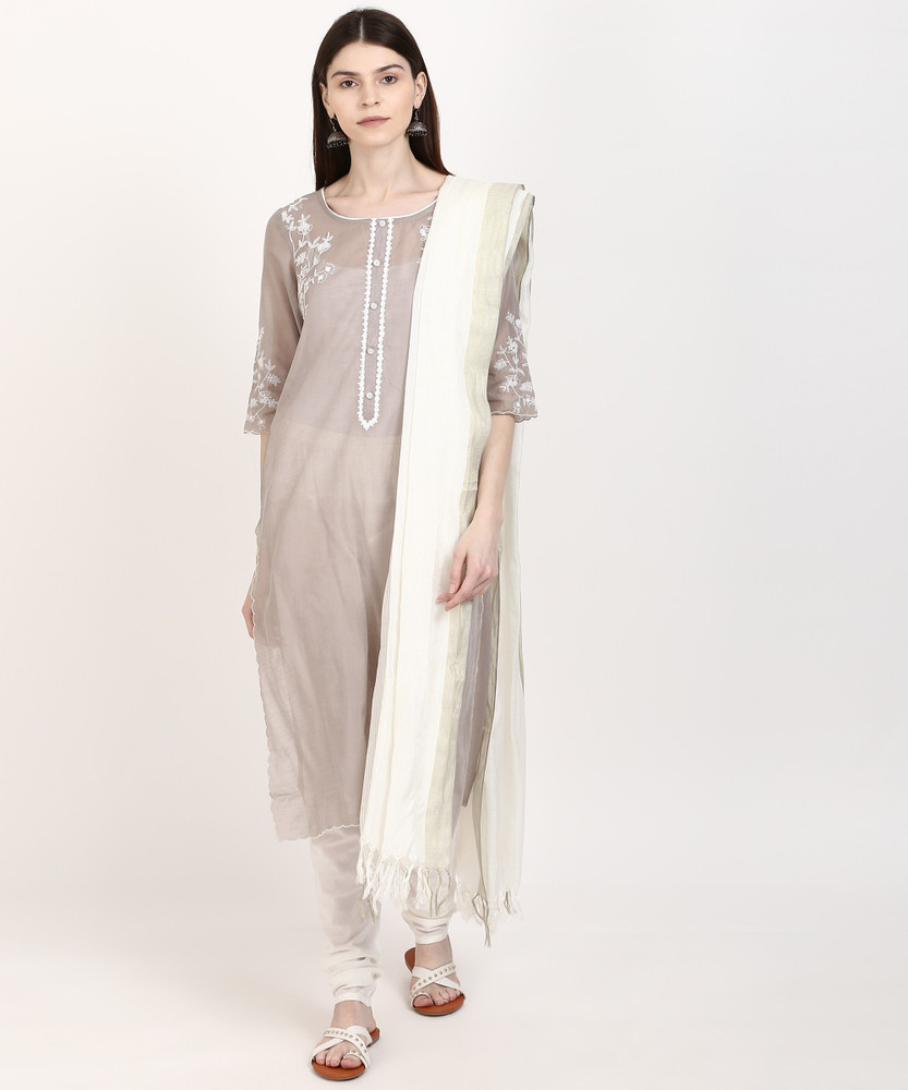 Aurelia Embroidered Kurta Churidar Dupatta Set Buy T NATURAL
