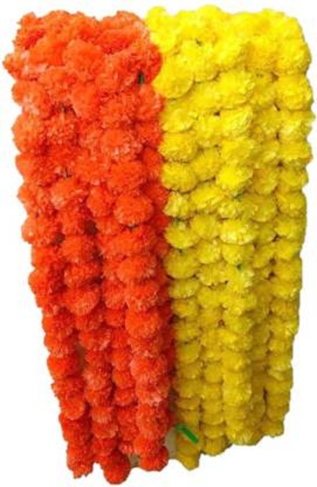 DilSe Dannyboyzs Artificial Yellow and Orange Marigold Flowers Fluffy Flower  Hanging Garland Genda Phool For Wedding, Diwali - 1 x Pack (10 strings)  Yellow, Orange Marigold Artificial Flower Price in India -