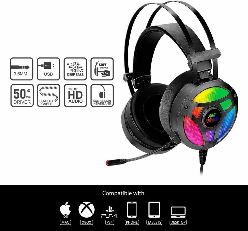 Ant esports h909 hd online rgb led gaming headset