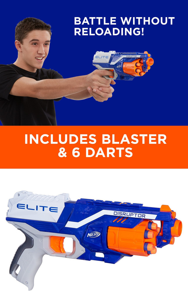 Nerf Disruptor Elite Blaster - 6-Dart Rotating Drum, Slam Fire, Includes 6  Official Nerf Elite Darts - for Kids, Teens, Adults, ( Exclusive)