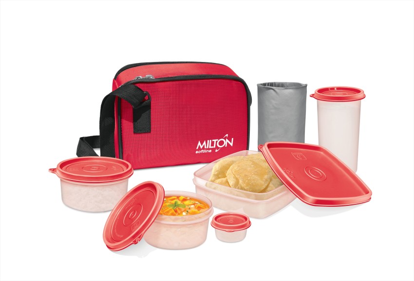 MILTON Miilton Steely Deluxe Mini Inner Steel Kids Tiffin Box, Red -Green