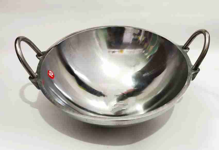 KITCHEN SHOPEE Aluminum Kadhai/Frying Pan deep Kadai for Cooking Fry Heavy  Base with Handle Multipurpose Use (Silver, 31 cm, 12 Inch, Size 4 L)