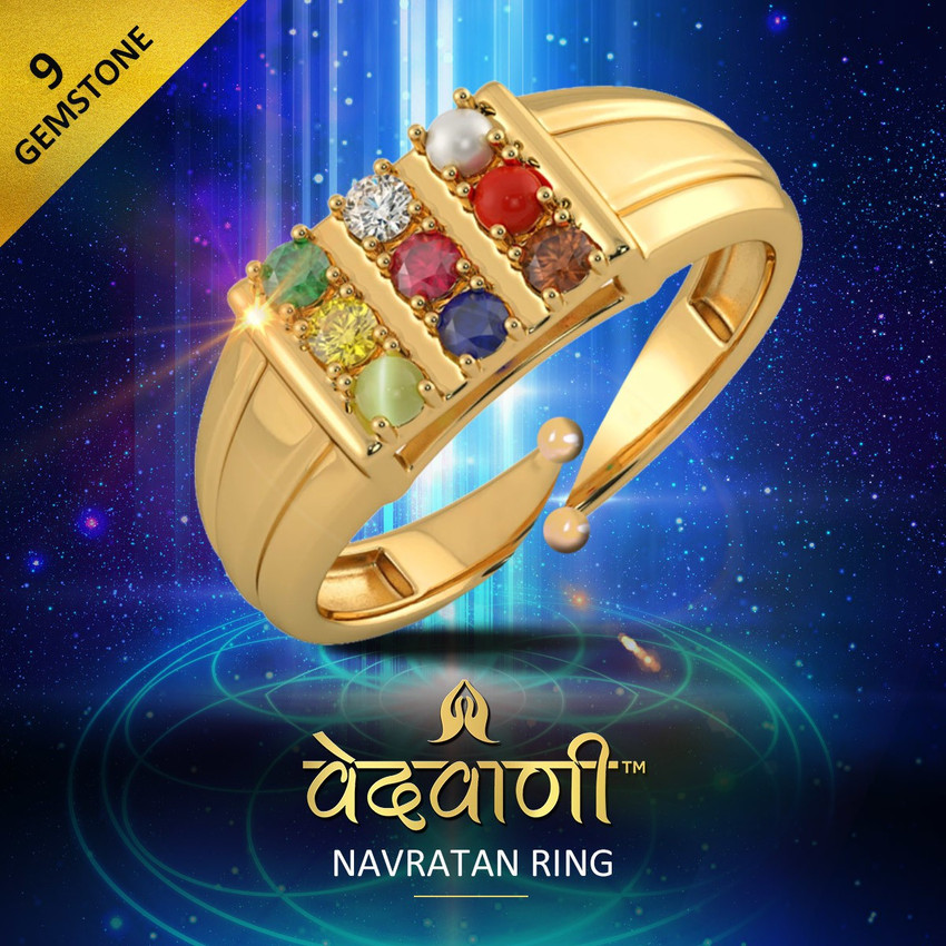 Vedvaani Navratan Gold Plated Ring 9 Gemstone Unisex Ring with Certificate of Authenticity Brass Gold Plated Ring Price in India Buy Vedvaani Navratan Gold Plated Ring 9 Gemstone Unisex Ring with