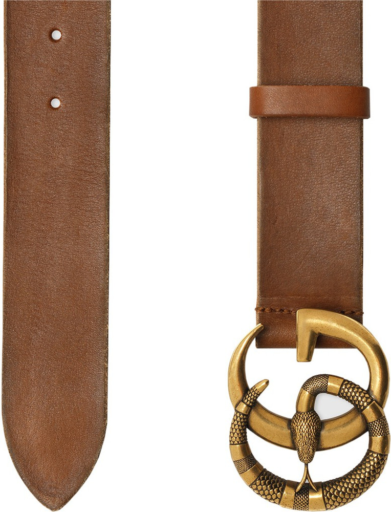Gucci leather belt with double cheap g buckle with snake