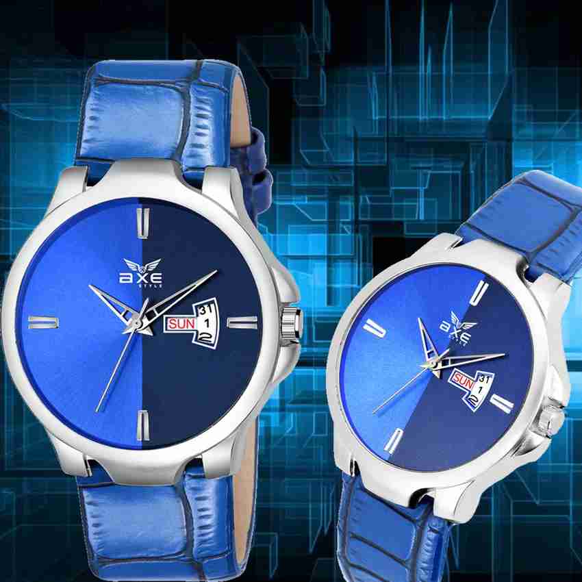 AXE Style C032 Day Date Blue Mens Wrist Watch Synthetic Leather