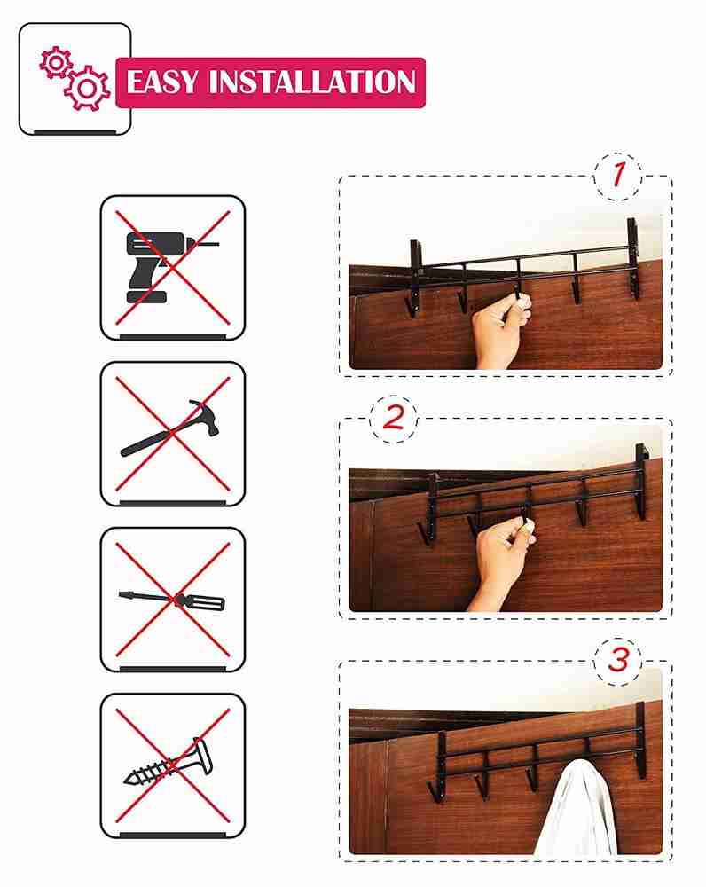 APPUCOCO Heavy duty Hanging Organizer Rack With No Hole Drilling Required To Securely Hold Your Clothes Coat Towel Bag Compatible with Upto 4cm thick door Door Hanger Price in India Buy APPUCOCO Heavy...