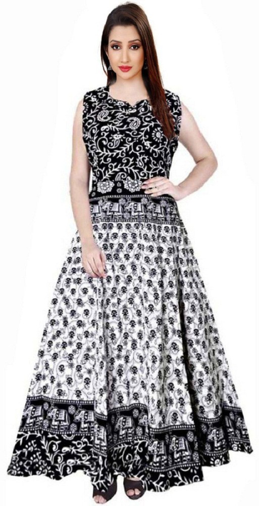 Buy Aarya DESIGNER Women Polyster Printed Gown  Stylish Gown for Girls   Ankle Length Gown for Women  Girls White at Amazonin