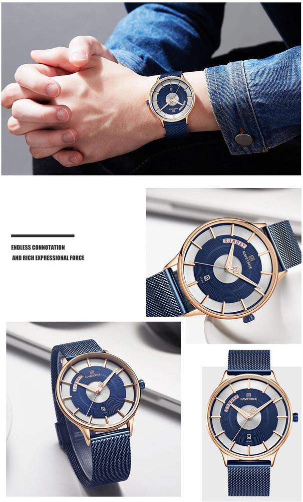 NAVIFORCE 3007 Ultra Thin Blue Stainless Steel Mesh Strap Stylish Luxury Men Wristwatch Hybrid Smartwatch Watch For Men Buy NAVIFORCE 3007 Ultra Thin Blue Stainless Steel Mesh Strap Stylish Luxury