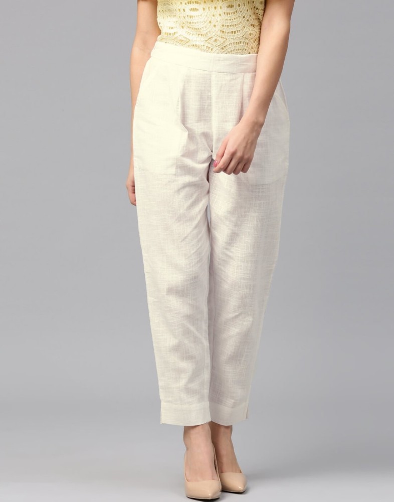 Womens White Linen Statement Button Trousers  Peacocks