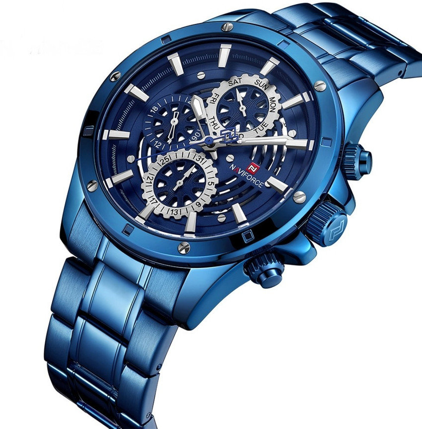 NAVIFORCE 9149 Blue Stainless Steel Strap Stylish Luxury Men