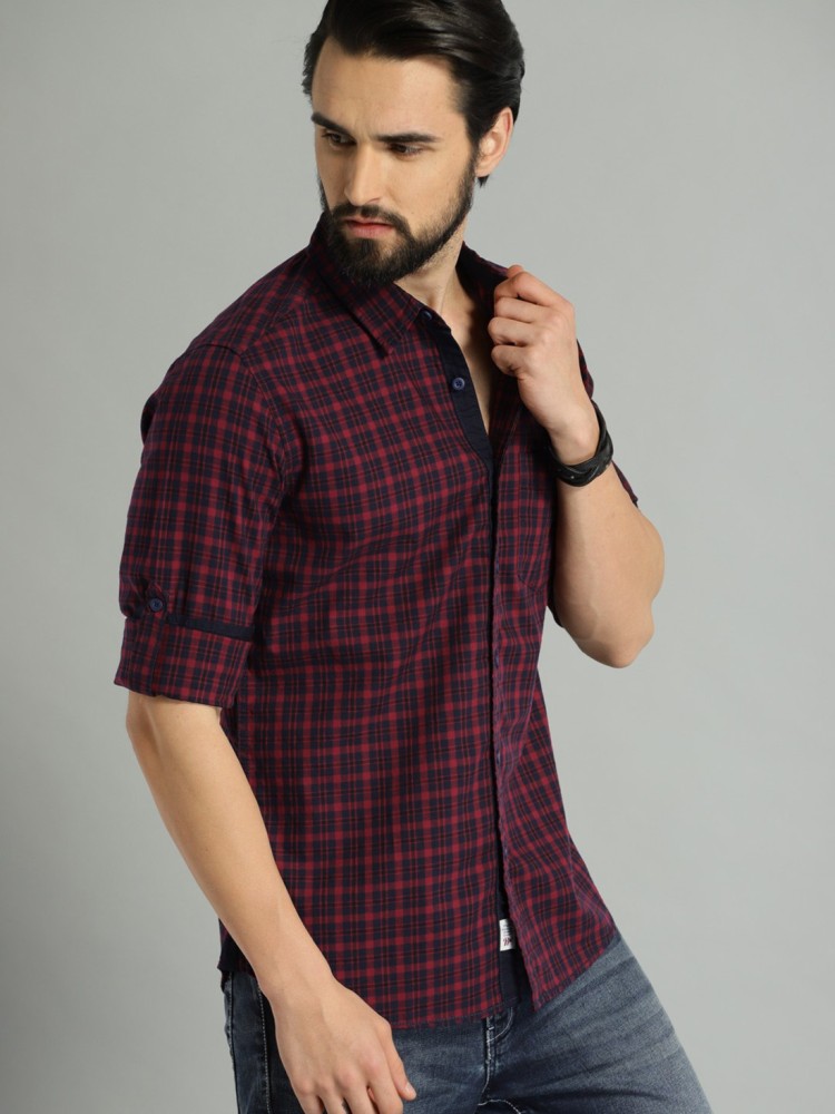 Roadster Men Checkered Casual Maroon Shirt - Buy Roadster Men Checkered  Casual Maroon Shirt Online at Best Prices in India