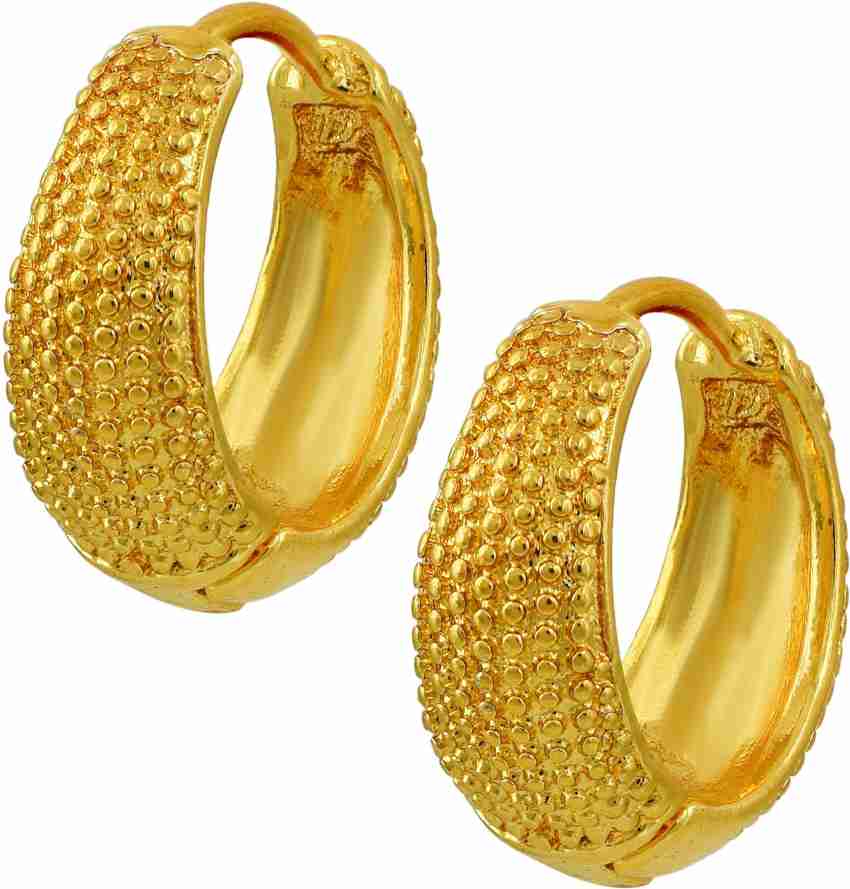 Memoir Gold plated brass, simple sober light weight daily use Carved design  Hoop bali earrings Women Fashion : : Fashion