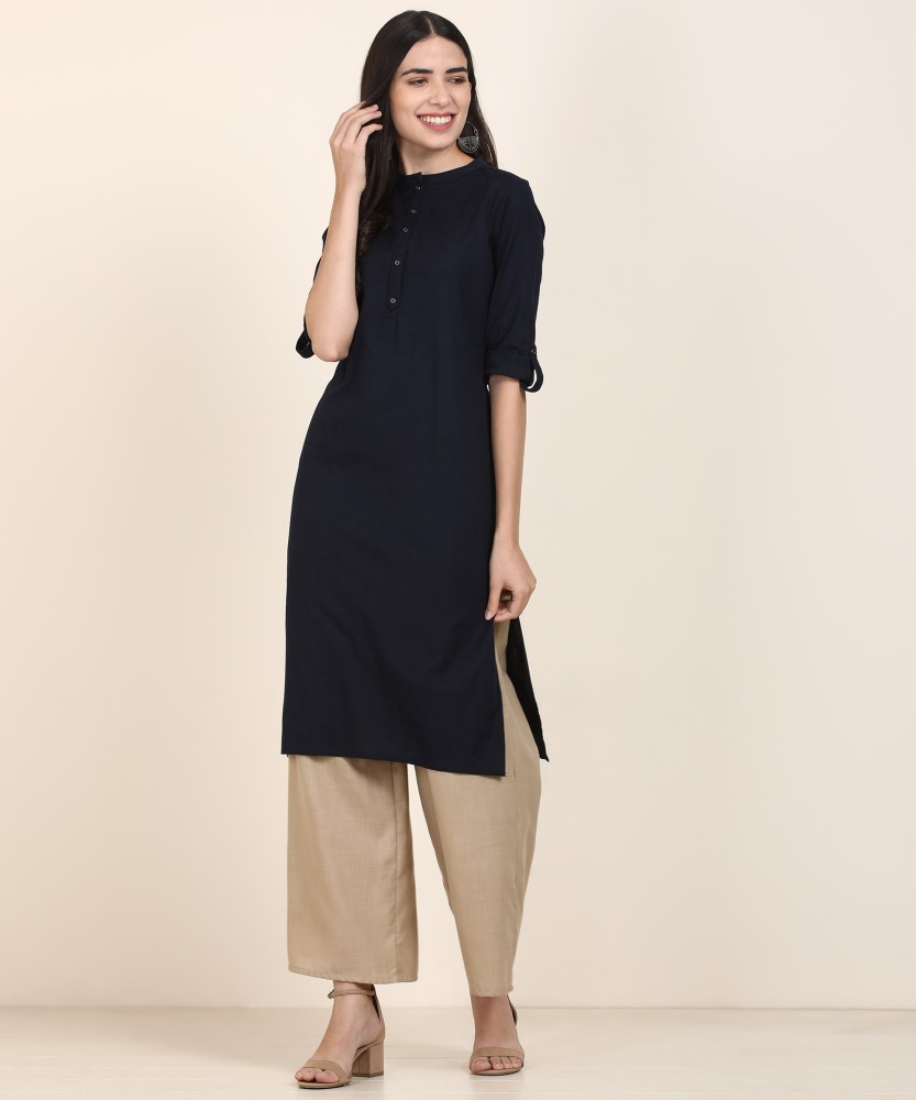 W Women Solid Straight Kurta - Buy W Women Solid Straight Kurta