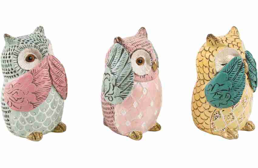 chumbak Enlightened Owls- Set Of 3 Decorative Showpiece - 6 cm