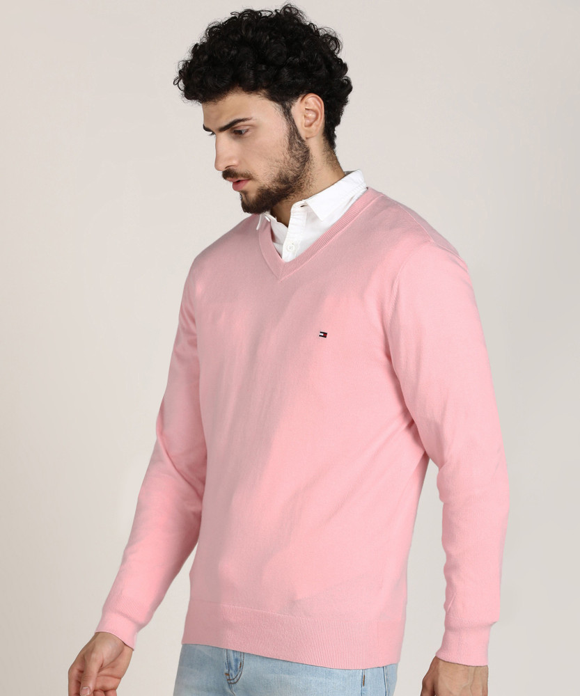 TOMMY HILFIGER Solid V Neck Casual Men Pink Sweater Buy TOMMY