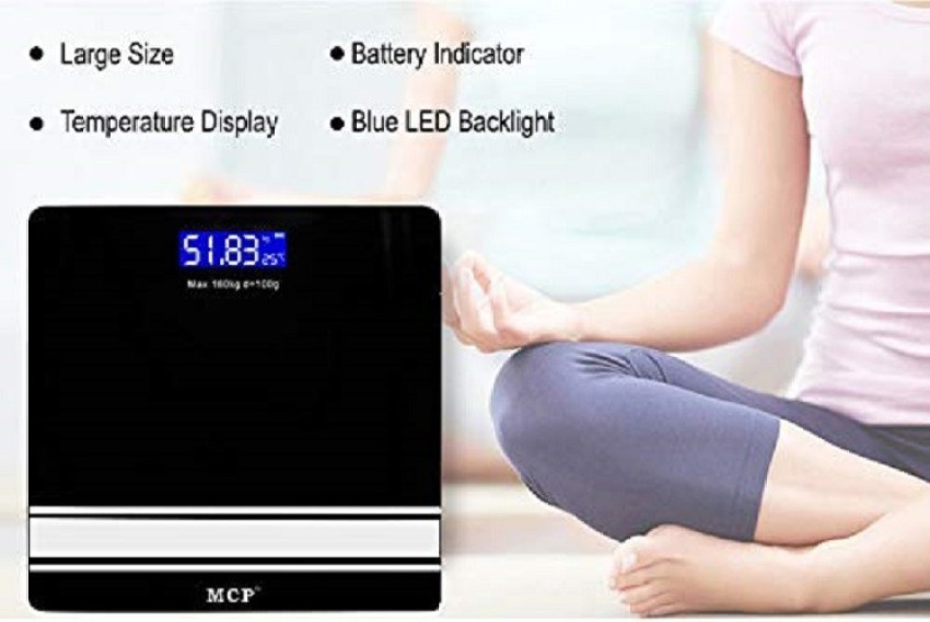 MCP Human Body Weight Machine Digital Weighing Scale with Battery &  Temperature Indicator Weighing Machine (Blue LED)