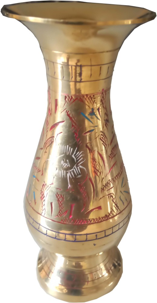  India Handicrafts Etched Bulb Gold Tone 7.75 x 5.25 Metal  Tabletop Vase : Home & Kitchen