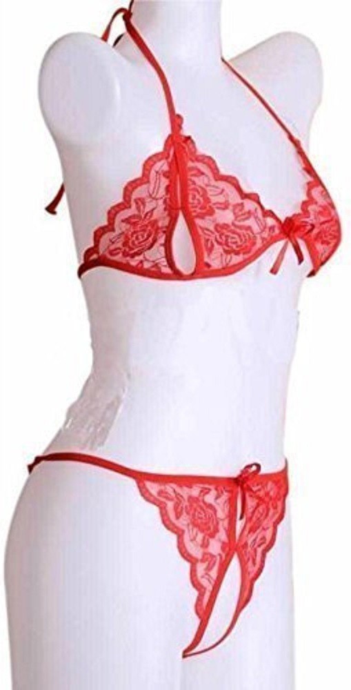 Buy SSoShHub Women Red Self Design Cotton Blend Lingerie Set