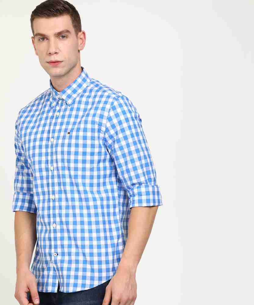 tommy hilfiger blue checkered shirt