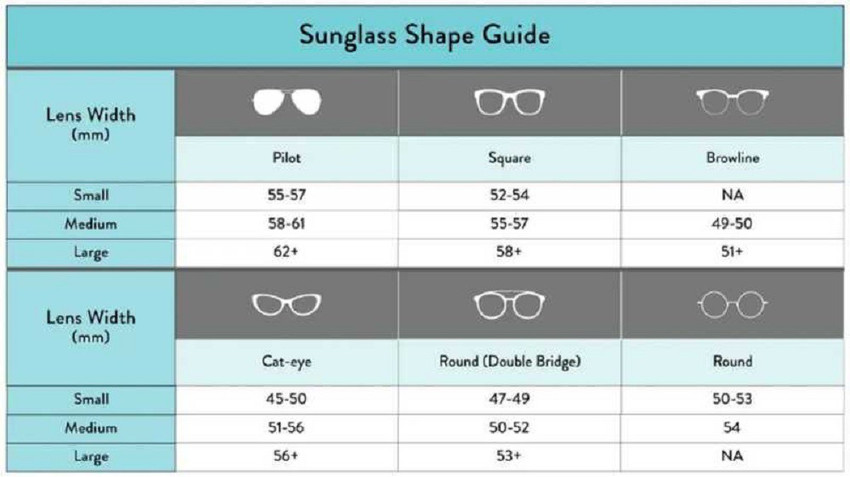 Womens sunglasses size chart discount