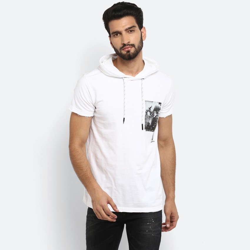 MUFTI Solid Men Hooded Neck White T Shirt Buy MUFTI Solid Men