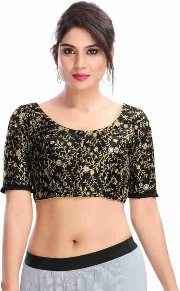 Buy SCUBE DESIGNS Cotton Silk All Over embrodered Round Neck Elbow Length  Sleeves Saree Blouse Readymade Crop Top Choli for Girls & Womens Free Size