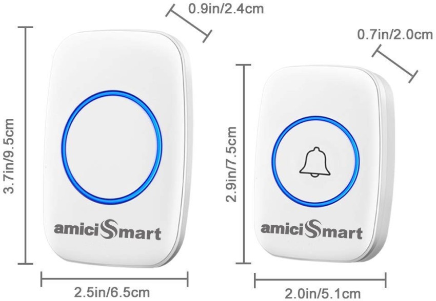 amiciSmart Wireless Doorbell with Touch Button, 120m Range Call Bell with  36 Chimes 4 Volume Level and RGB Indication (1 Transmitter, 2 Receiver)