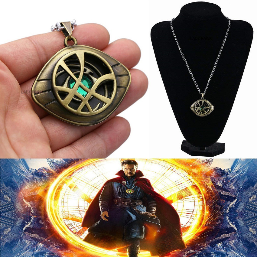 LADY HAWK Marvel Avengers 2Pc Set Doctor Strange Gold Colour Eye Of Agamotto Infinity Stone Necklace For Men Women Limited Captain Edition Imported Metal Pendant Price in India