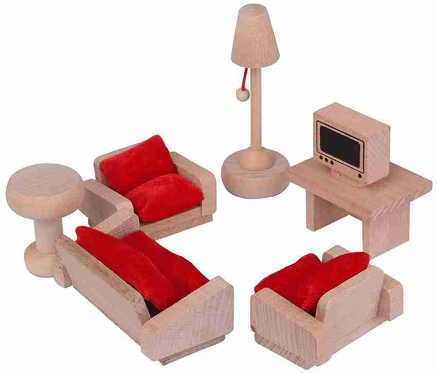 CrazyCrafts Wooden Lounge Dollhouse Furniture Set for Girls