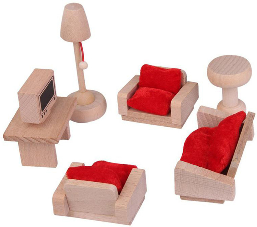 CrazyCrafts Wooden Lounge Dollhouse Furniture Set for Girls